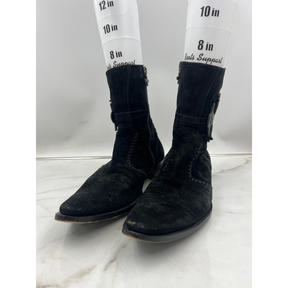 Mark Nason Books Mens 10 Black Suede Gothic Cross Pointed Toe Side Zip